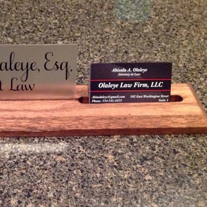 Desk Name Plate with Attached Business Card Holder, card display for office, name plate with business card holder for desk