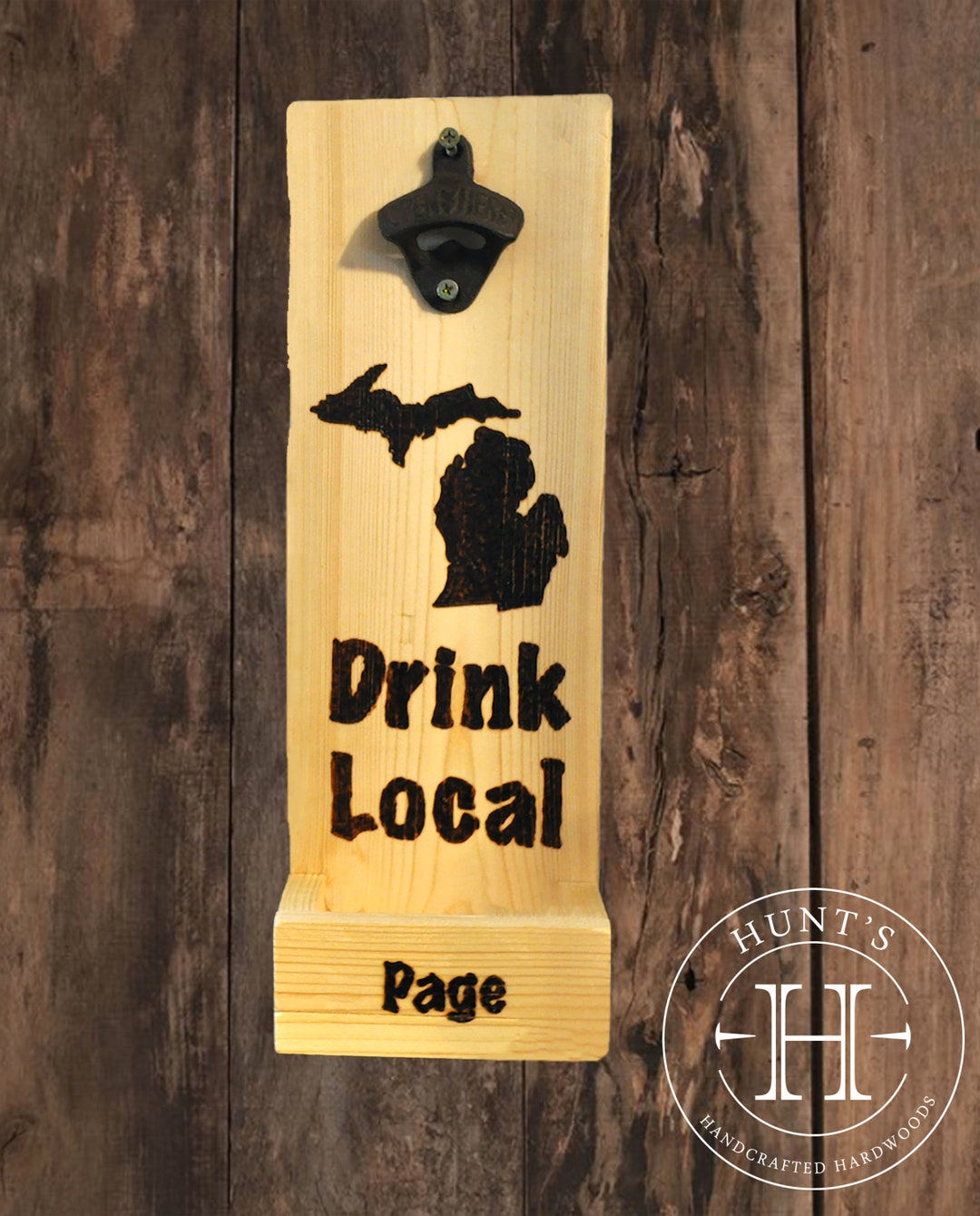 Wall Mounted Beer Bottle Opener and Cap Catcher, ANY STATE Customizable