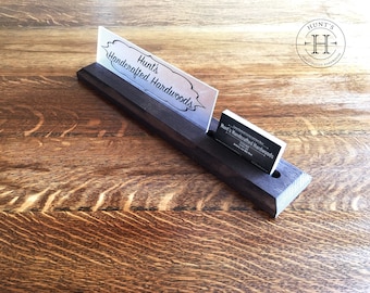 Personalized Desk Name Plate with Connected Business Card Holder for desk, business card stand, card holder, card display for office