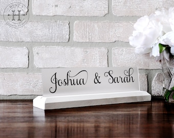 Solid hardwood wedding anniversary name plaque Office Desk Name plate, bride and groom husband and wife Name sign, Unique wedding gift
