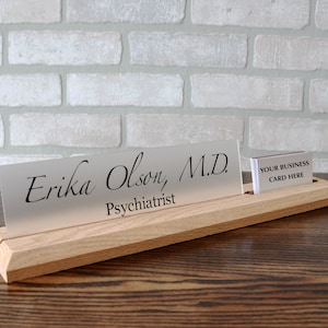 Suporte de cartão personalizado, placa de nome de mesa com suporte de cartão de visita conectado, suporte de cartão de visita para mesa, suporte de cartão