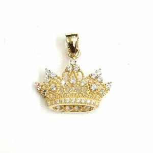 New 14k yellow gold crown pendant cubic zirconia fine gift jewelry for her 1.8g