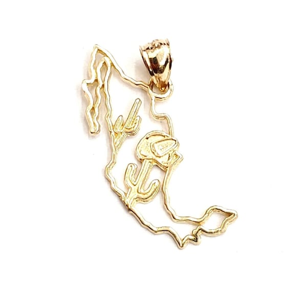 14k yellow gold Mexico outline map pendant charm gift fine jewelry unisex 1.2g