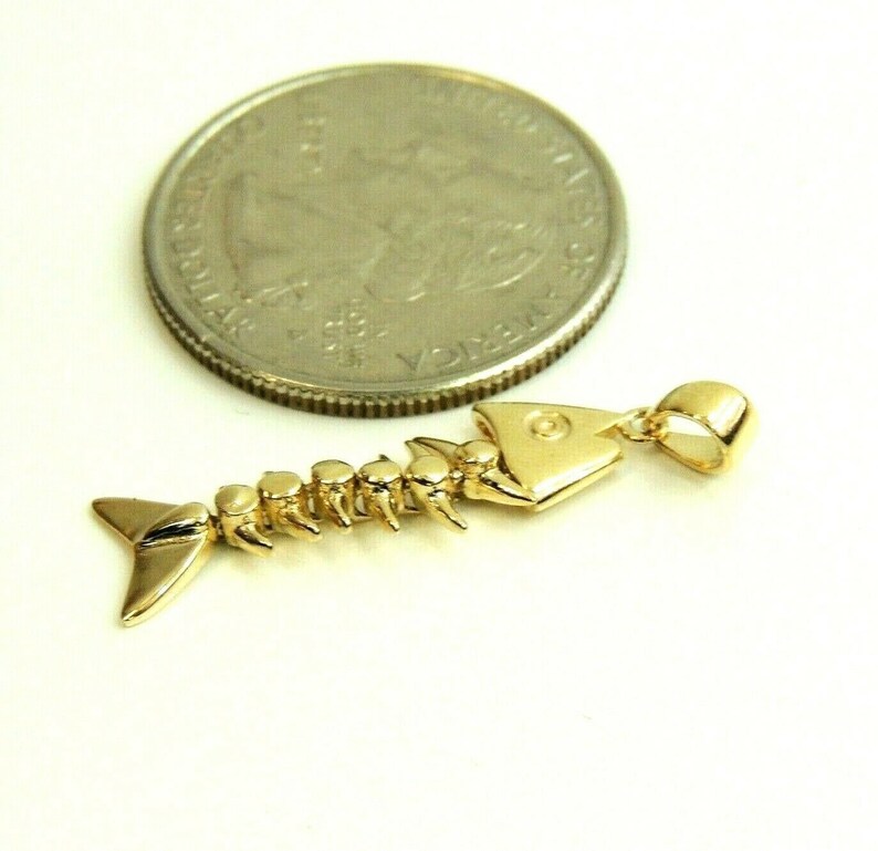 14k yellow gold fish full body wiggly movable pendant charm fine jewelry 1.8g