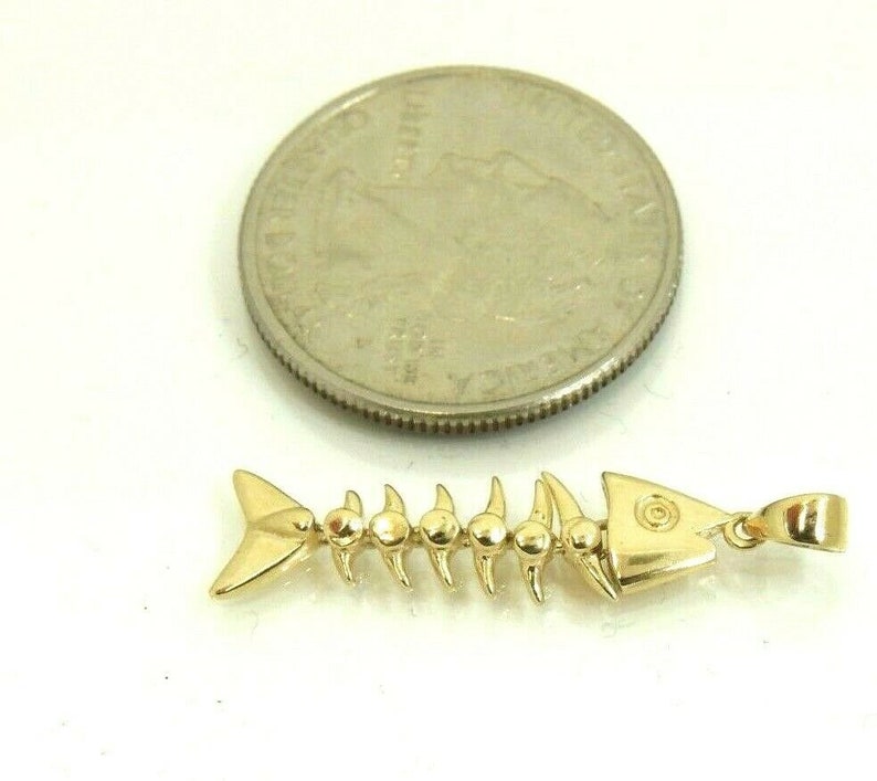 14k yellow gold fish full body wiggly movable pendant charm fine jewelry 1.8g
