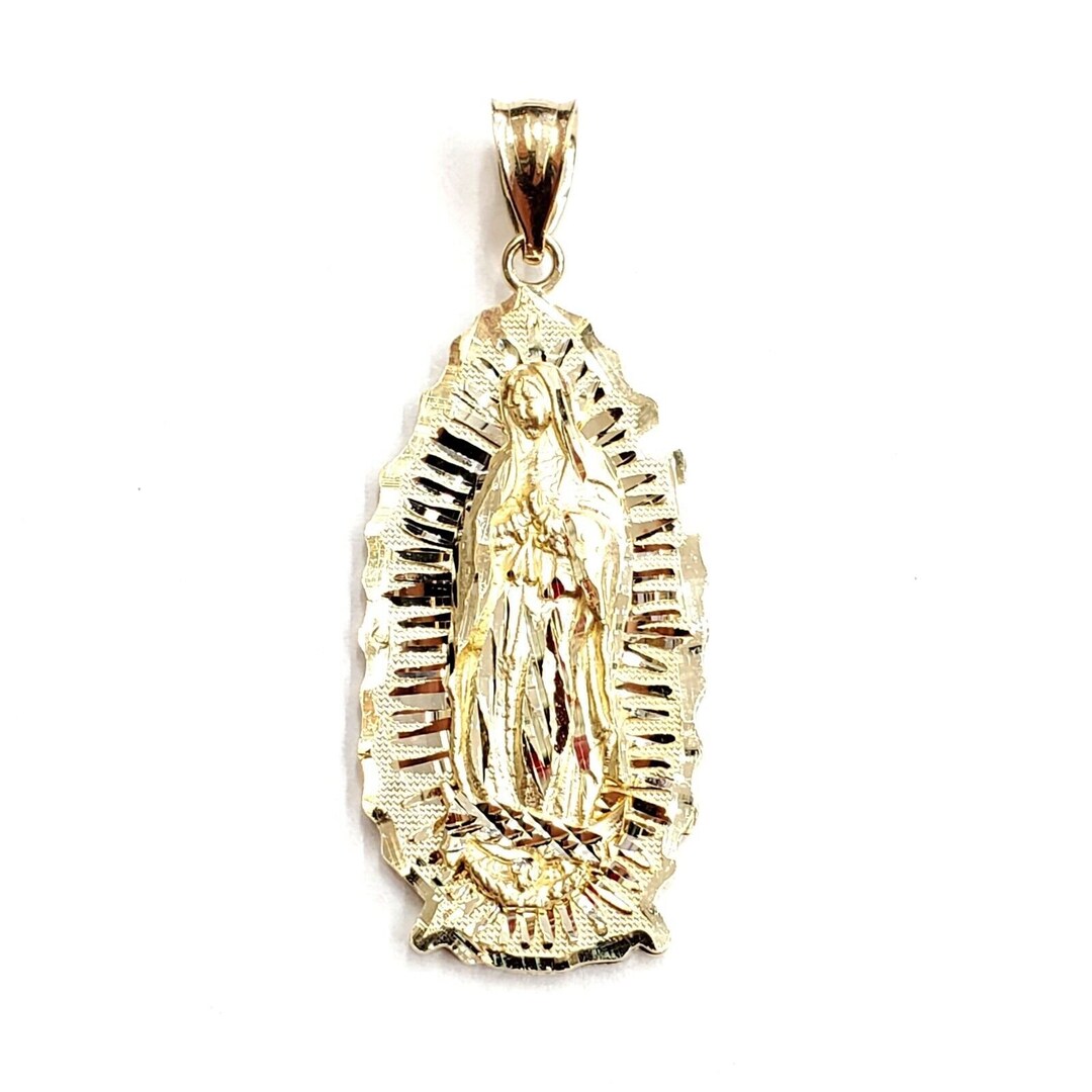 14k Yellow Gold Virgin Mary Guadalupe Pendant Diamond Cut Religious ...