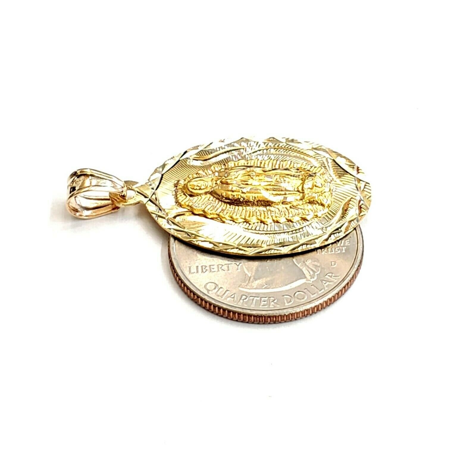 14k Yellow Gold Oval Virgin Mary Guadalupe Religious Pendant Diamond ...