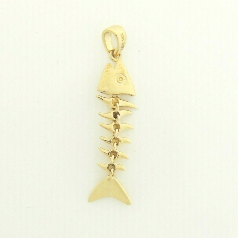 14k yellow gold fish full body wiggly movable pendant charm fine jewelry 1.8g