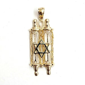 14k yellow gold tablets of law star of David Jewish Israel torah pendant 3.1g