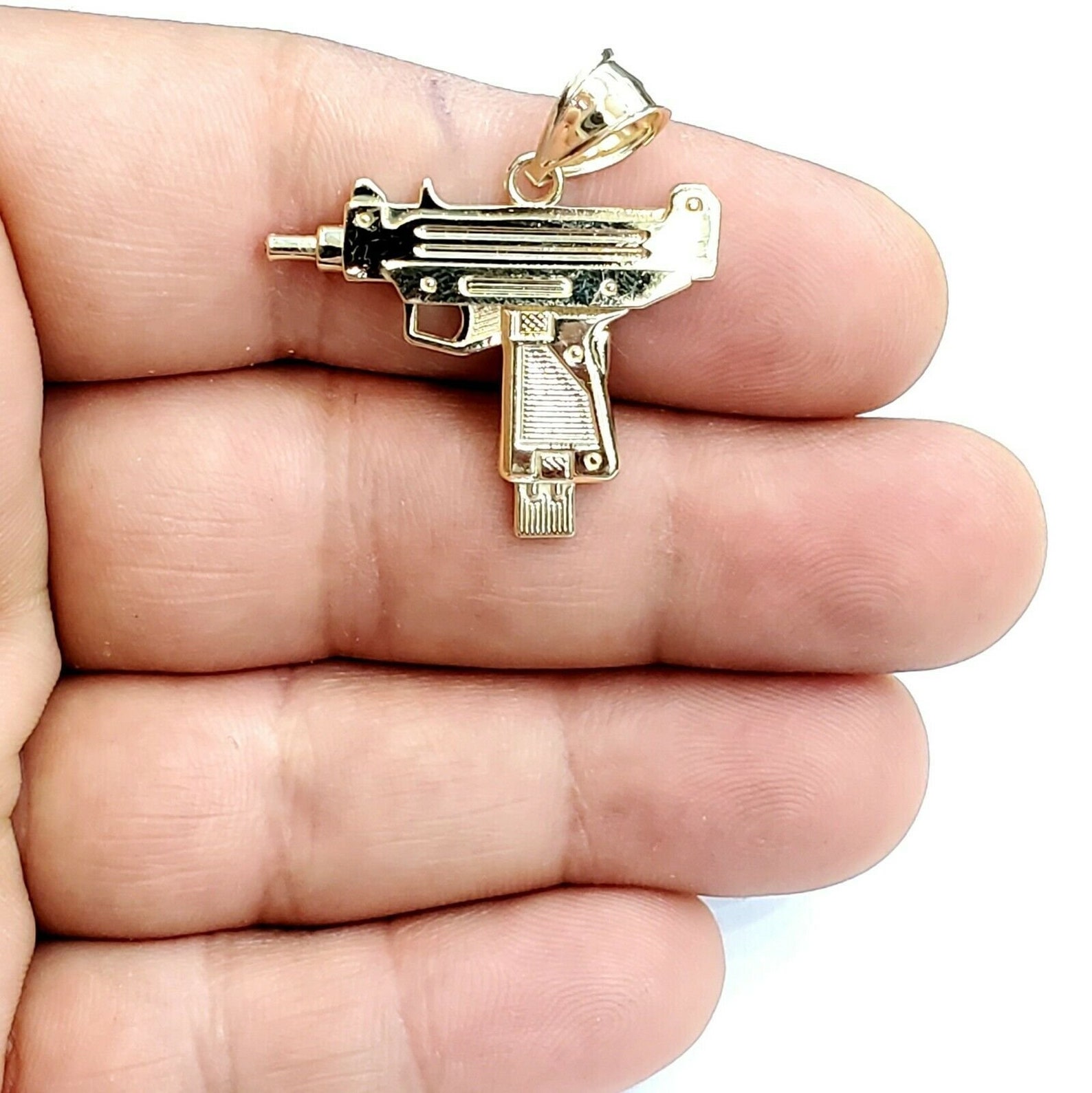 10k yellow Gold solid Uzi machine gun Pendant charm gift male Etsy