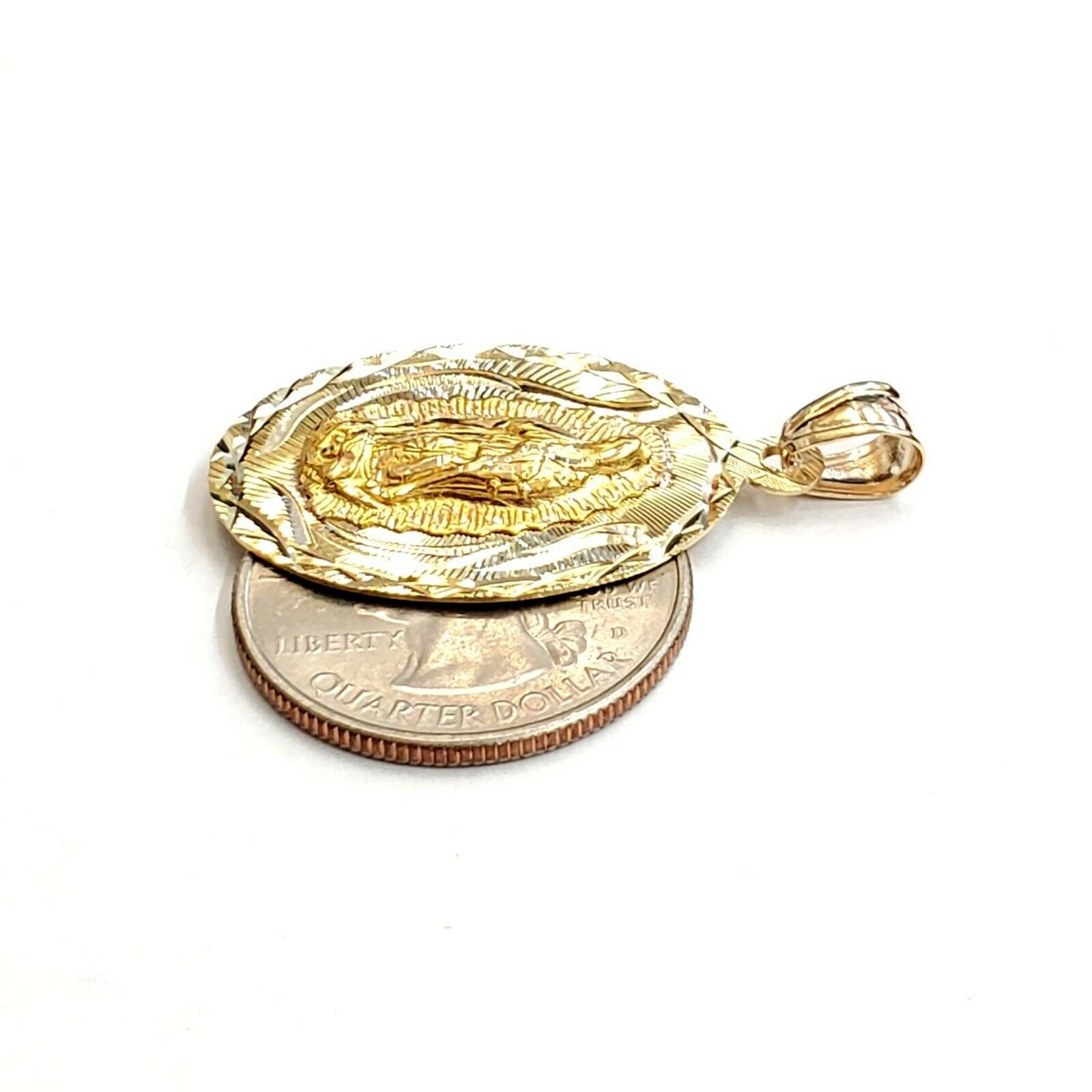 14k Yellow Gold Oval Virgin Mary Guadalupe Religious Pendant Diamond ...