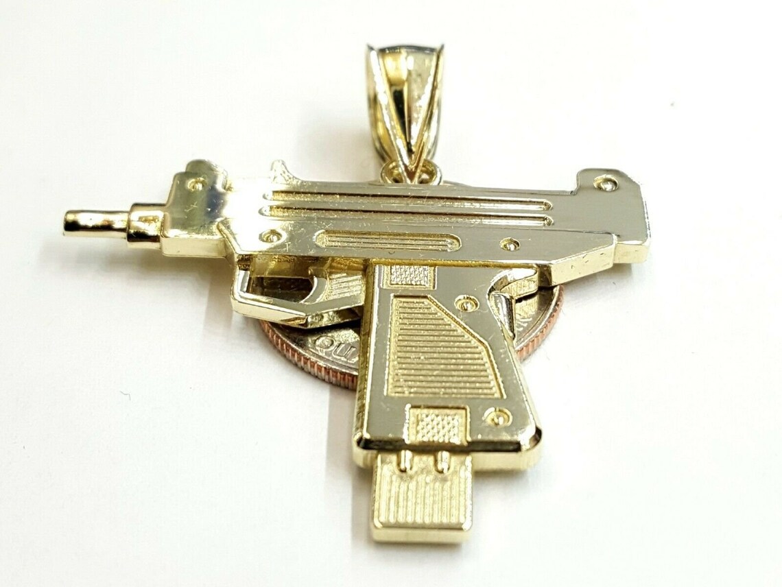 New 10k Yellow Gold Solid Uzi Machine Gun Pendant Charm Fine Etsy