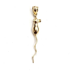 14k yellow Gold long tail mouse rat Pendant animal charm gift fine jewelry 1.5g