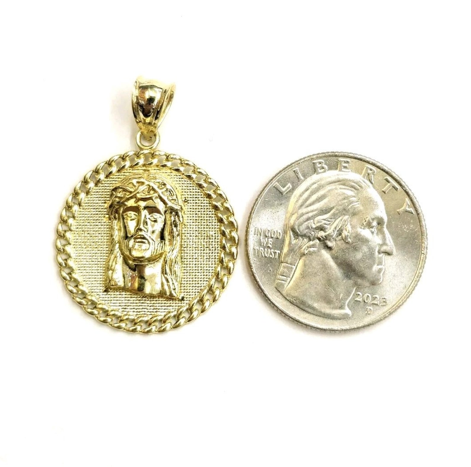 Gold Stainless Steel Micro Jesus Face Pendant Necklace – 24" Box Chain – 31g – CZ Accents