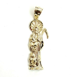 10k yellow gold Santa Muerte holy death Pendant fine gift jewelry unisex 3.9g