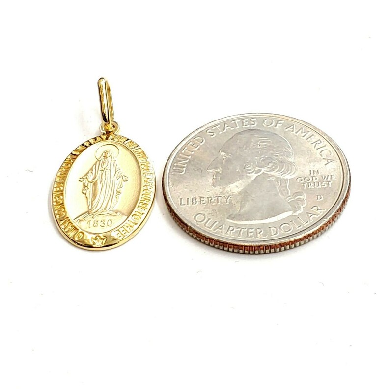 14k Solid Yellow Gold Oval Virgin Miraculous Milagrosa Pendant ...