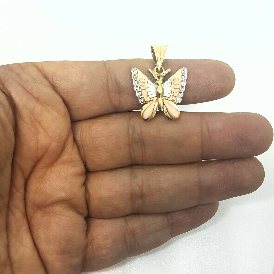 New 14k tri color solid Gold butterfly full body Pendant charm Etsy