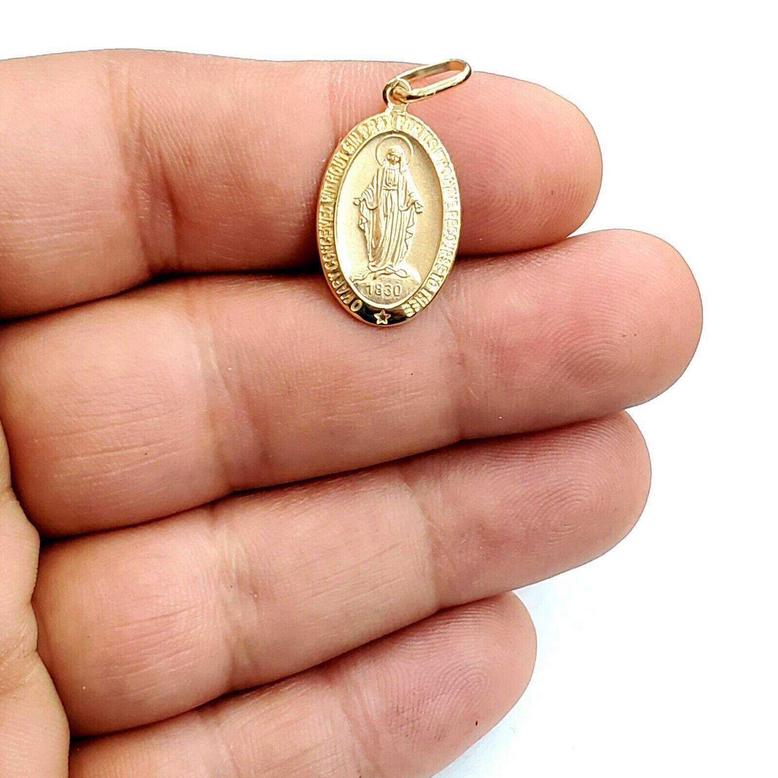 14k Solid Yellow Gold Oval Virgin Miraculous Milagrosa Pendant ...