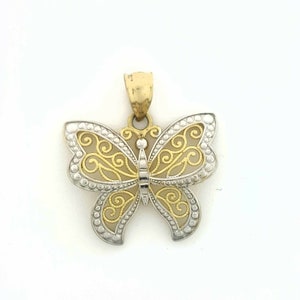 14k two tone solid Gold butterfly full body Pendant charm fine gift jewelry 1.9g