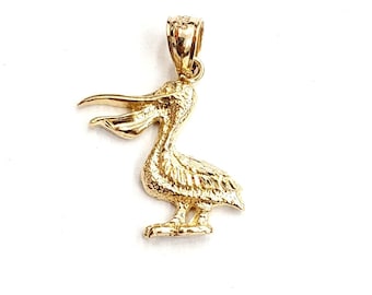 New 14k yellow Gold pelican Bird Pendant charm unisex gift fine jewelry 1.9g
