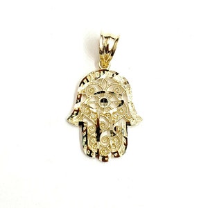 New 10k yellow gold khamsa hamsa hand lucky Jewish filigree pendant jewelry 1g