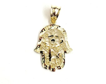 New 10k yellow gold khamsa hamsa hand lucky Jewish filigree pendant jewelry 1g
