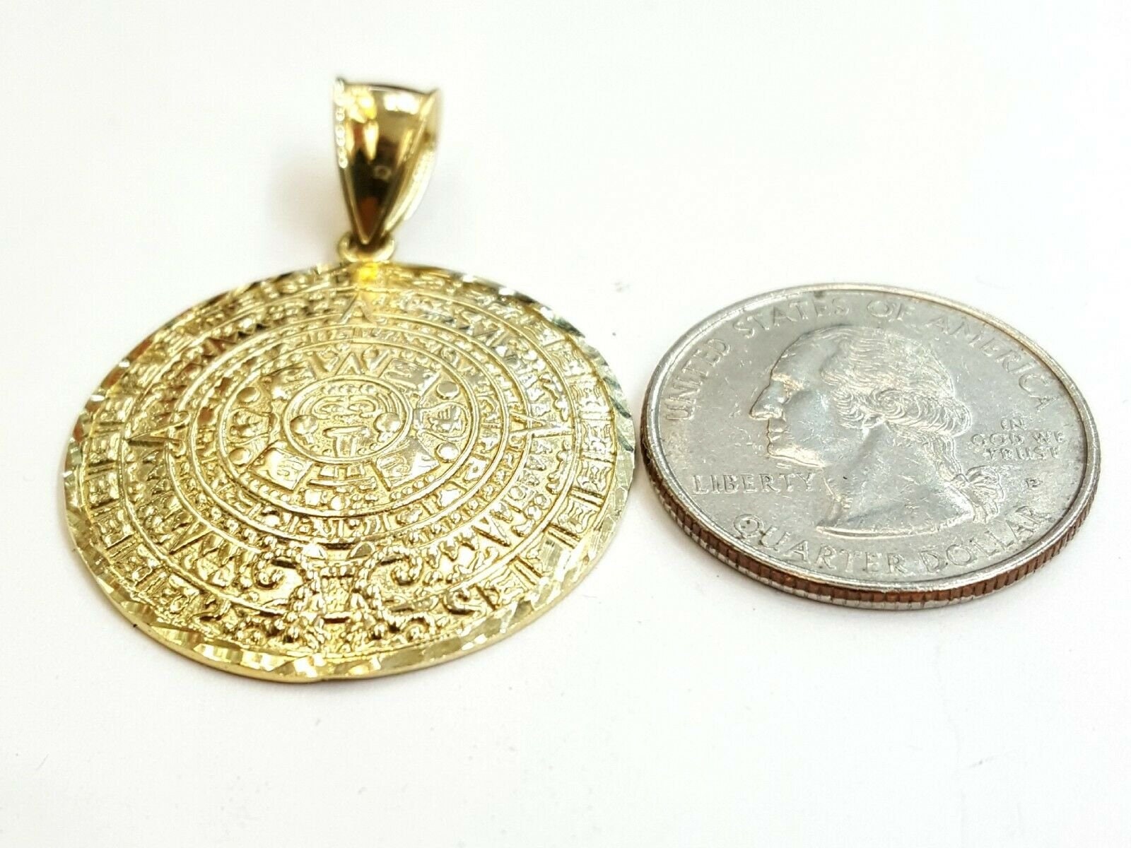 Stunning 10k Solid Gold Aztec Calendar Pendant - Diamond Cut Sun Stone Charm, Unisex Italian Gold