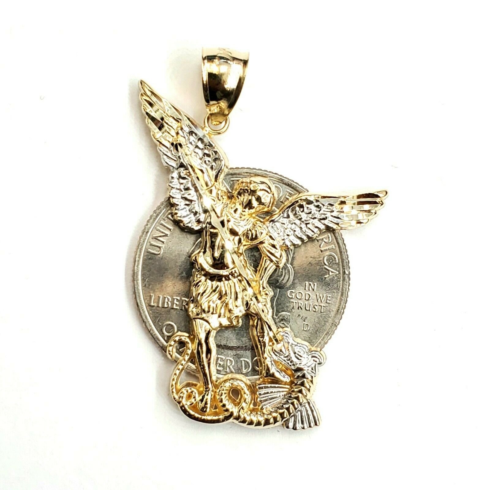 14k two tone gold saint Michael pendant charm fine religious Etsy