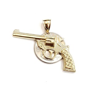 14K Solid Yellow Gold Pistol Pendant – Handgun Firearm Necklace Charm For Men
