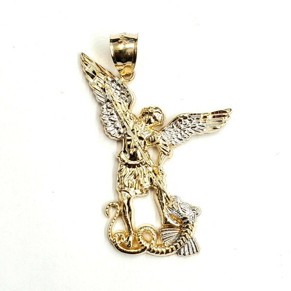 14k Two Tone Gold Saint Michael Pendant Charm Fine Religious Etsy