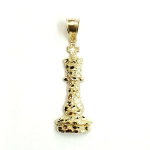 10k yellow Gold nugget king chess piece Pendant charm diamond cut jewelry 4.2g
