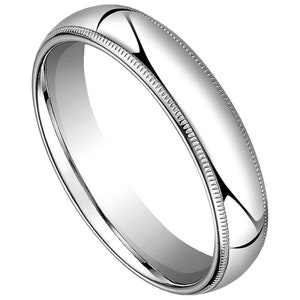 Men&#39;s Women&#39;s Solid 14K White Gold Milgrain Wedding Band comfort fit 5MM Size 8