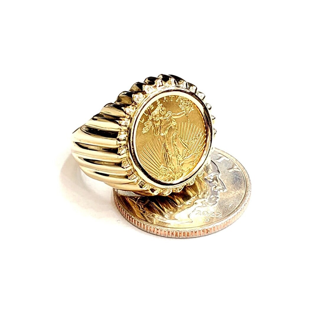 14K Gold Men's Coin Ring Size 9.75 15.5g 5 Dollars 1/10 Oz 22k American ...