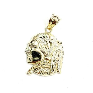 New 10k solid yellow Gold Chief face head Pendant diamond cut fine jewelry 2.4g