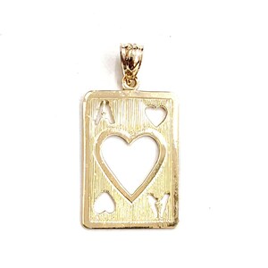 14k yellow Gold Ace of heart Pendant play card gambling gift fine jewelry 1.9g