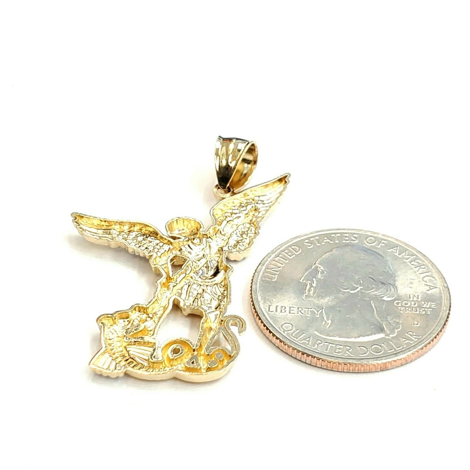10k Two-Tone Gold St. Michael Archangel Medal Pendant With Diamonds - 1.14 Inch Double Sided Religious Necklace - View #6