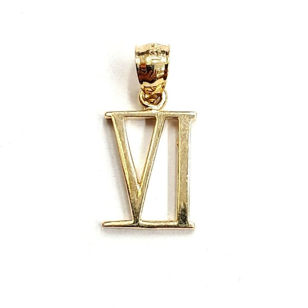 New 14KT Yellow Gold Solid Roman number 6 Pendant charm gift Fine Jewelry 1.2g