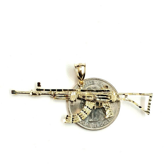 10k Yellow Gold Solid Uzi Machine Gun Pendant – Unisex Fine Jewelry 2.2g
