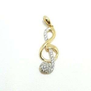 14k solid yellow Gold music sign Pendant cubic zirconia fine jewelry 1.3g