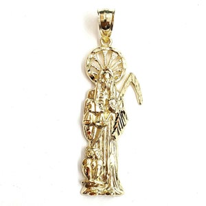 10k yellow gold Santa Muerte holy death Pendant fine gift jewelry unisex 8.8g