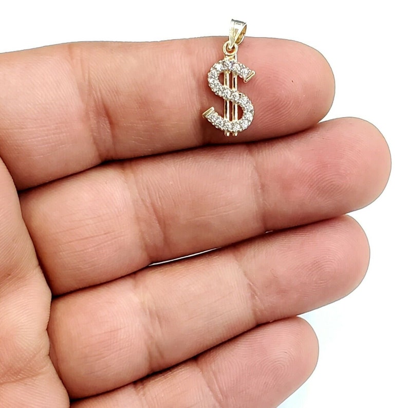 14k yellow gold tiny dollar sign lucky pendant charm cubic zirconia fine gift 1g