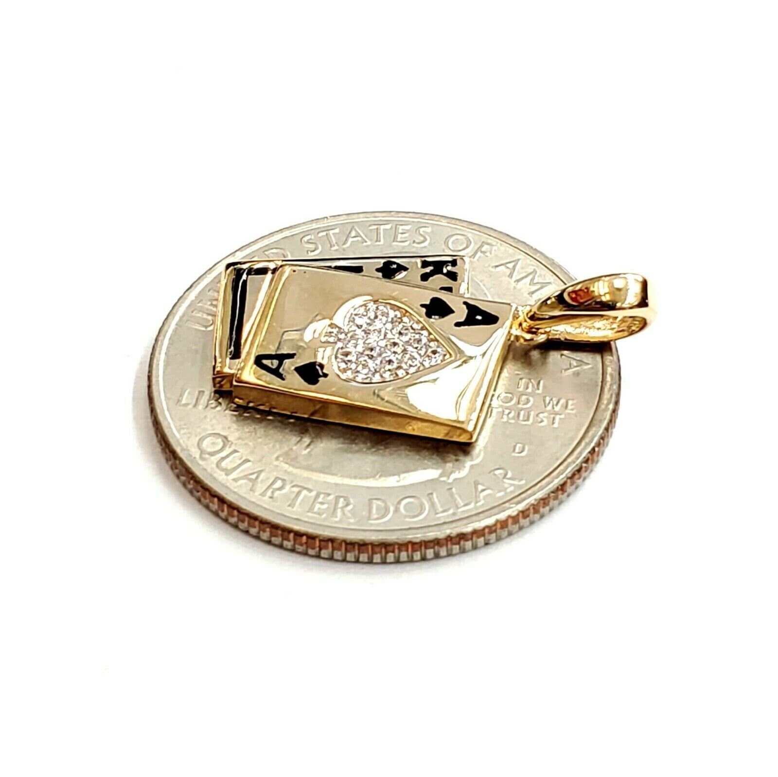 Pendentif Carte à Jouer En Or Jaune 14 Carats - Breloque Casino, Serti De Zirconium - Unisexe