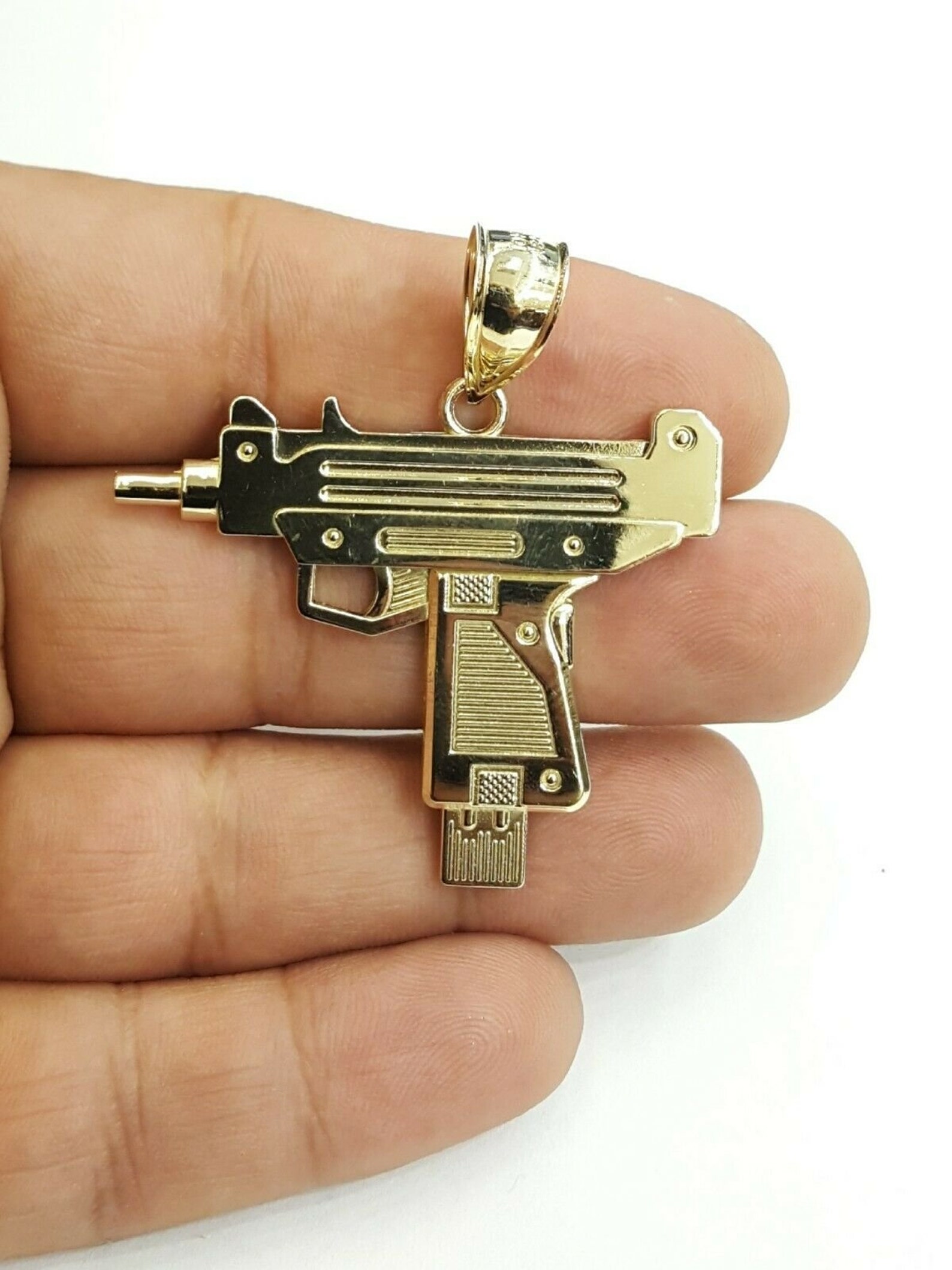 New 10k Yellow Gold Solid Uzi Machine Gun Pendant Charm Fine Etsy