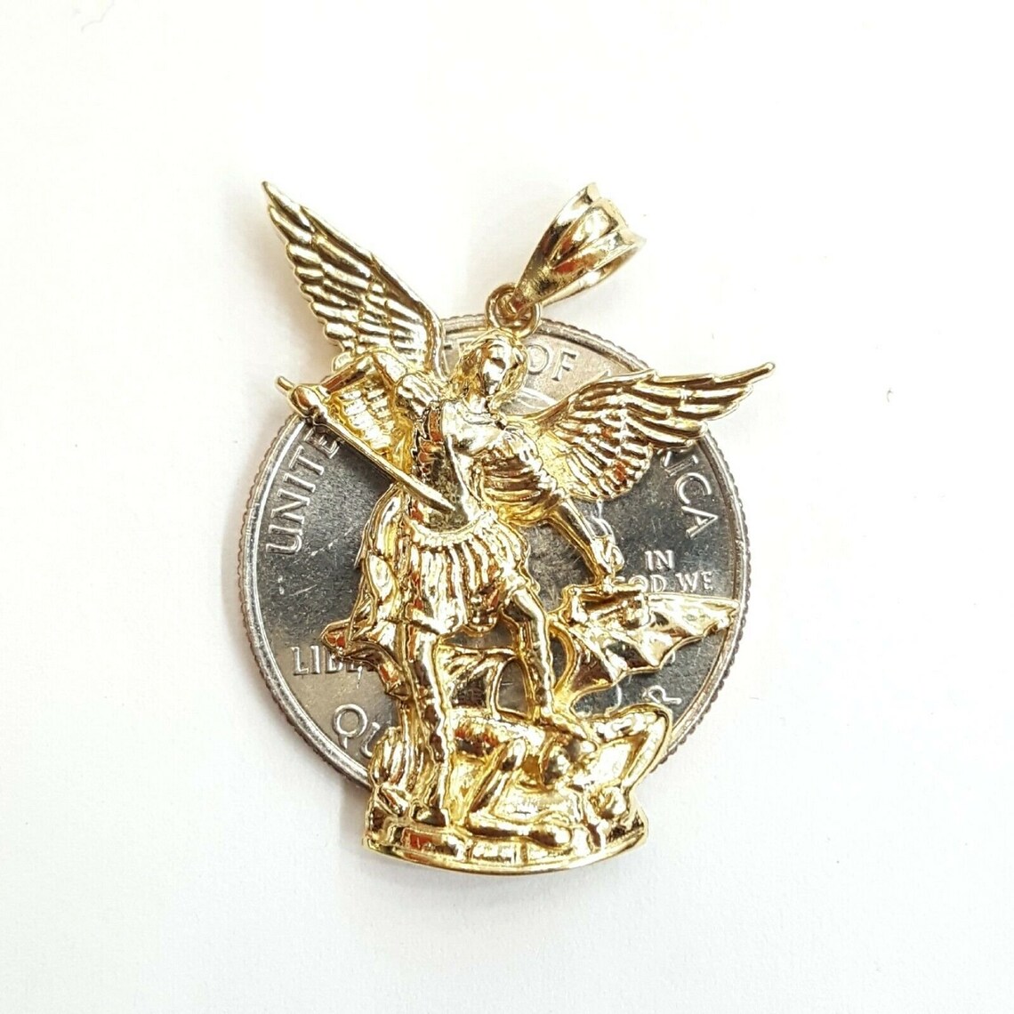 New 14k yellow gold saint Michael pendant charm fine religious Etsy