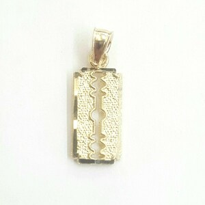14k yellow gold tiny razor blade pendant charm Fine Jewelry Gifts unisex 0.8g