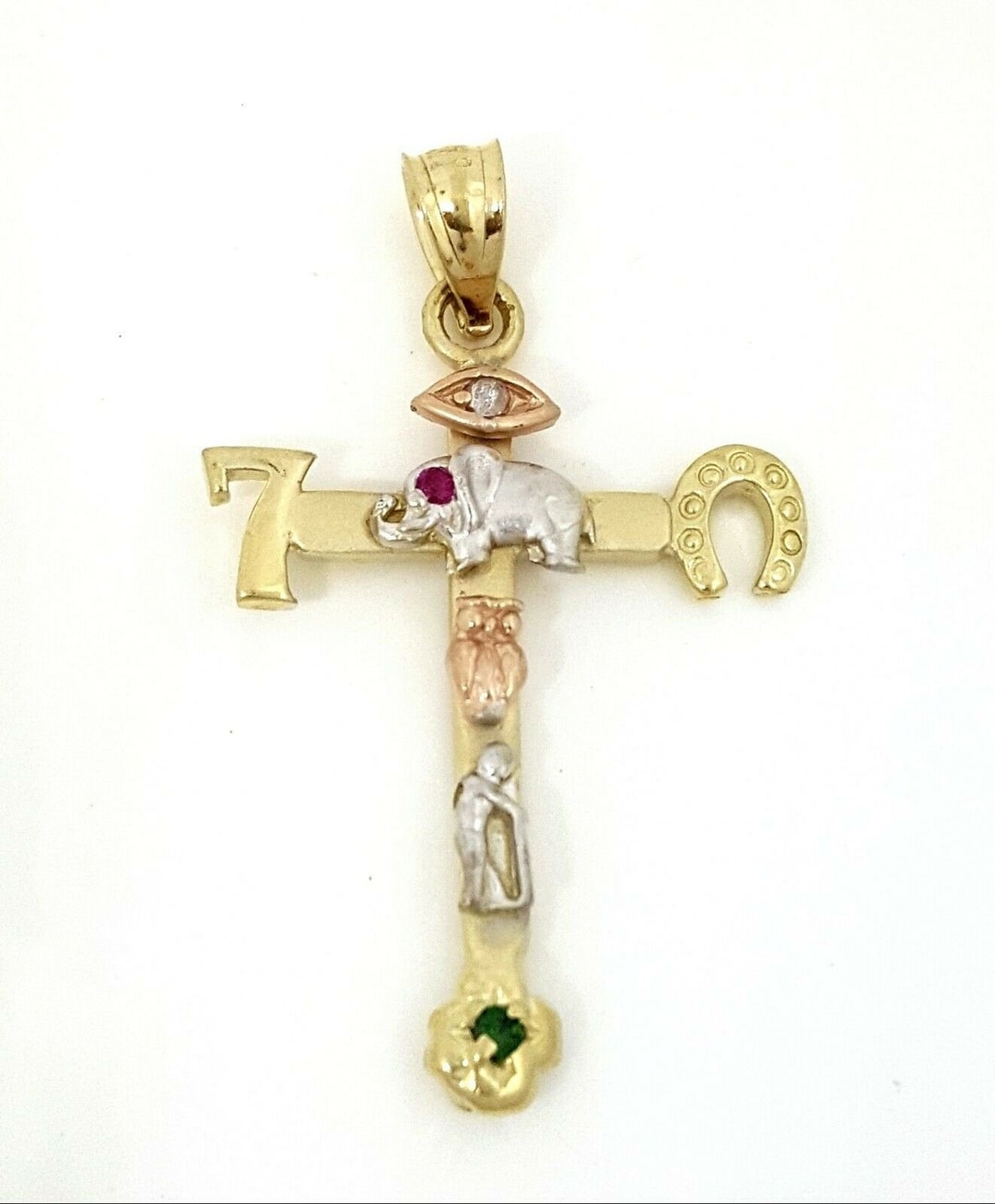 New 14k Gold Multi Color Cross Good Luck Pendant Religious Etsy