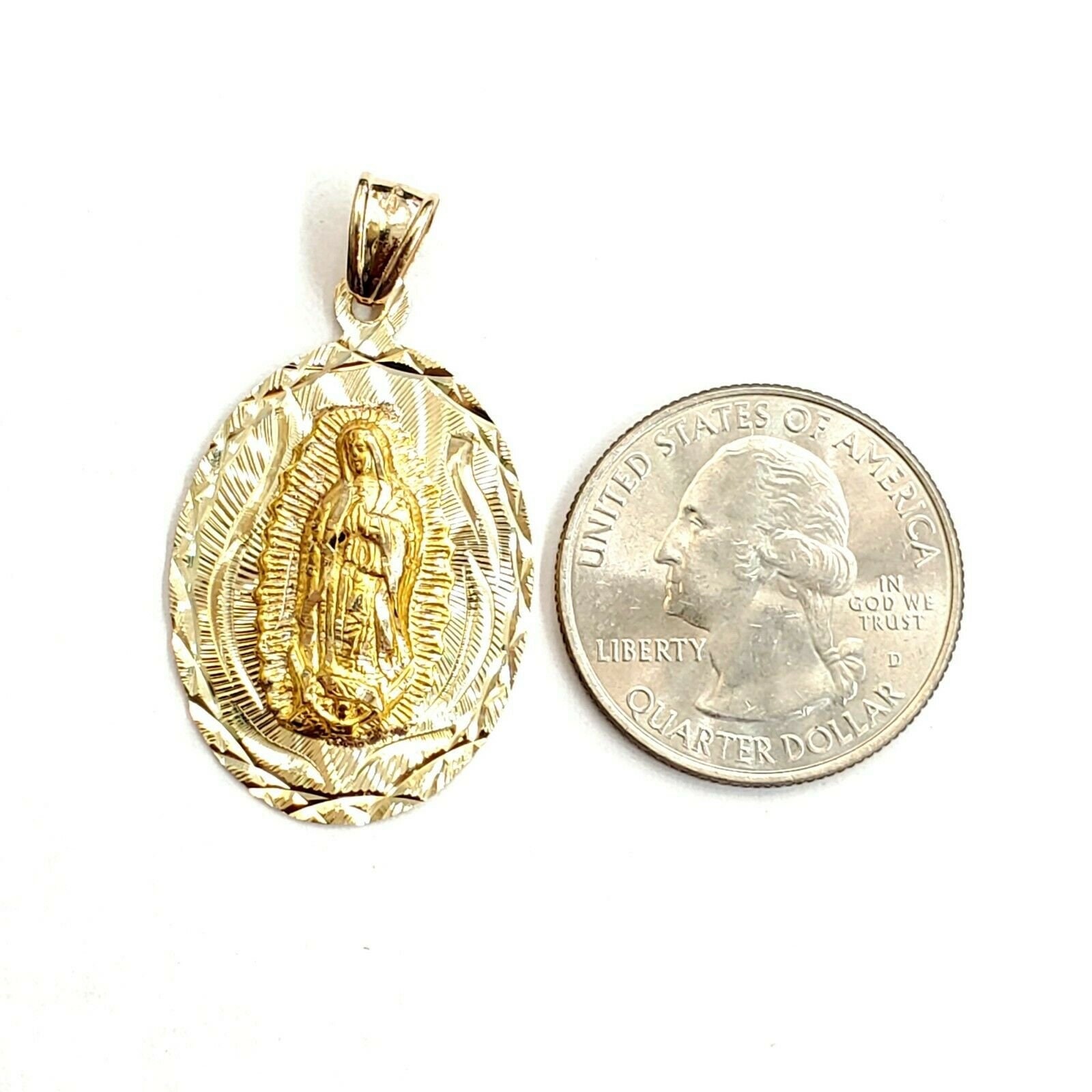 14k Yellow Gold Oval Virgin Mary Guadalupe Religious Pendant Diamond ...