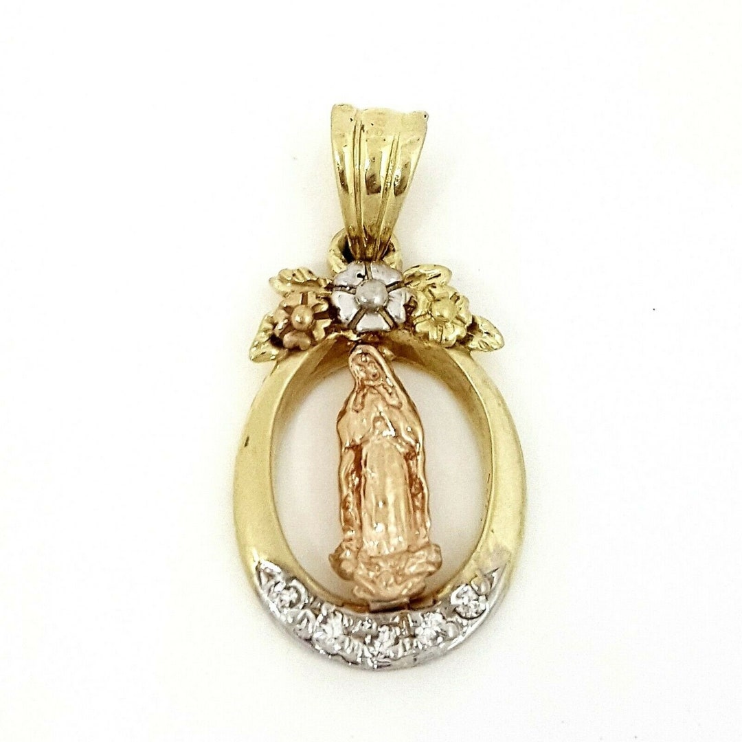 New 14k Gold Oval Virgin Mary Guadalupe Pendant Charm Fine Gift Jewelry ...