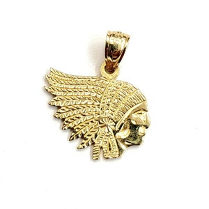 New 14k yellow Gold tiny apache chief face head Pendant gift fine jewelry 1.5g