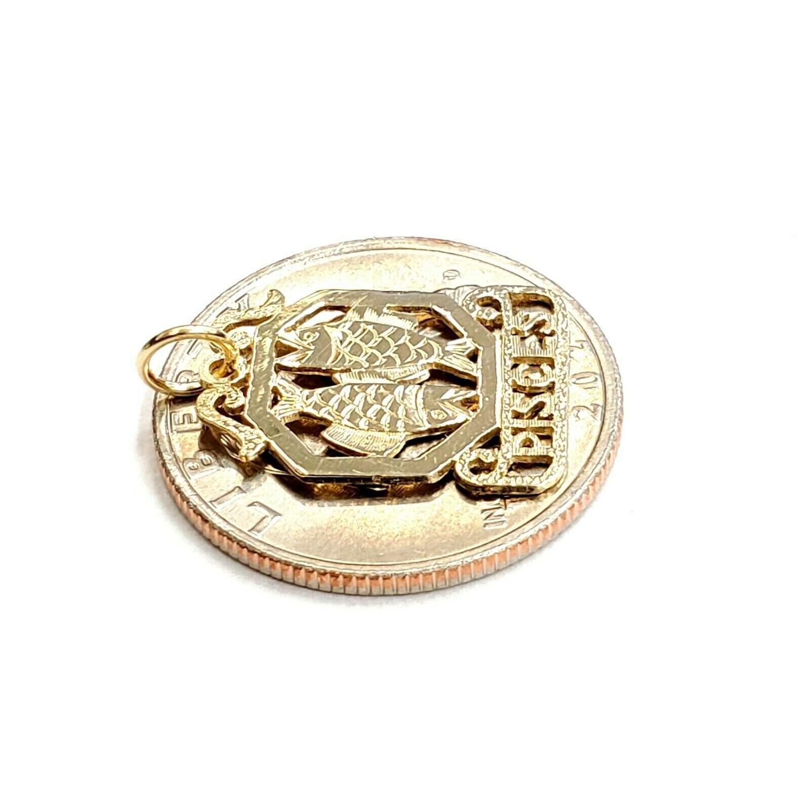 Handmade 14k Yellow Gold Pisces Fish Zodiac Charm Pendant - Made In USA